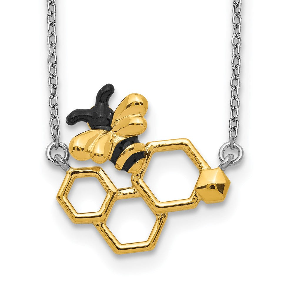 Sterling Silver Rh-Plated Gold-Tone Enamel Bee W/2 In Ext Necklace