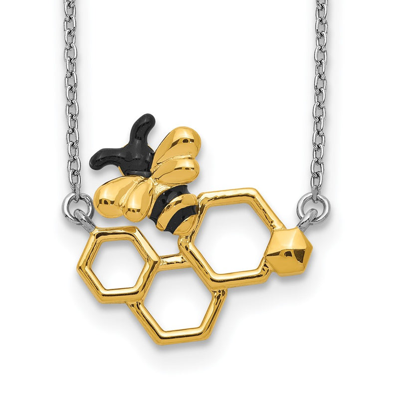 Sterling Silver Rh-Plated Gold-Tone Enamel Bee W/2 In Ext Necklace