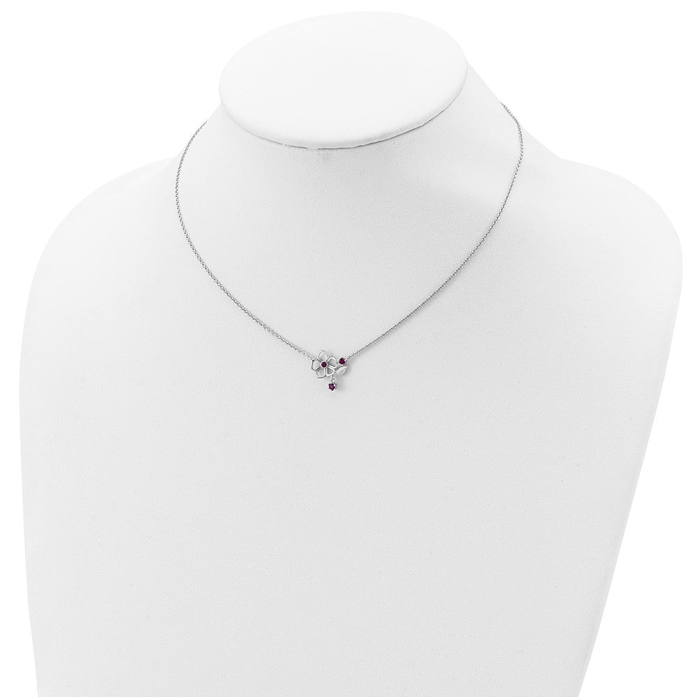 Sterling Silver Rhodium-Plated Pink Cz Flower W/2In. Ext. Necklace