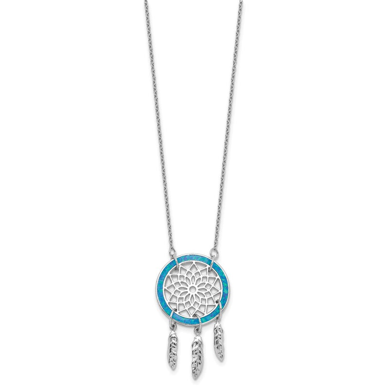 Sterling Silver Rhod-Pltd Created Opal Dreamcatcher W/2In Ext Necklace