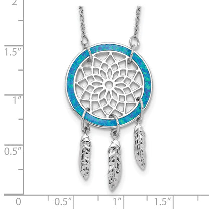 Sterling Silver Rhod-Pltd Created Opal Dreamcatcher W/2In Ext Necklace