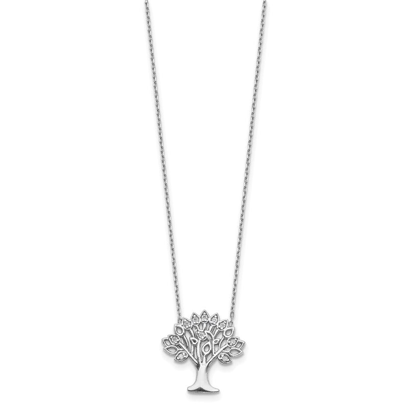 Sterling Silver Rhodium-Plated Cz Tree W/ 2In Ext. Necklace