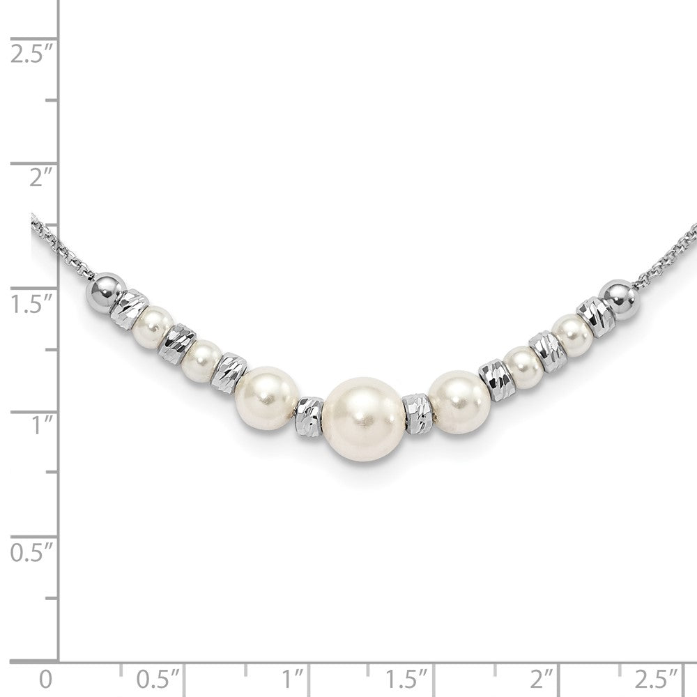 Sterling Silver Rh-Pltd Diamond-Cut Bead Glass Pearl W/2In Ext Necklace