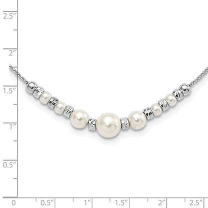 Sterling Silver Rh-Pltd Diamond-Cut Bead Glass Pearl W/2In Ext Necklace