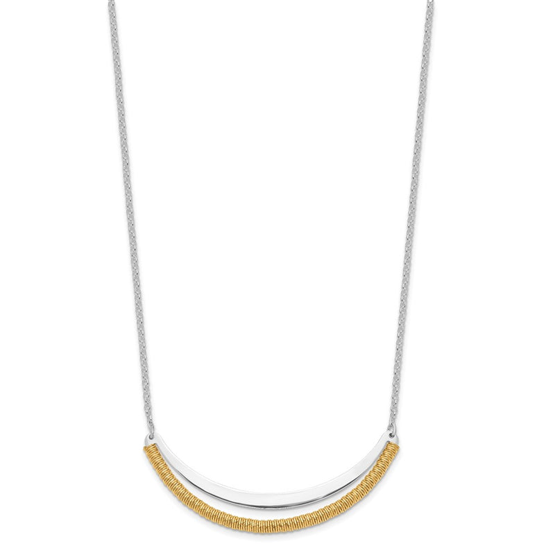 Sterling Silver Rh Plated/Gold-Plated Curved Bar W/2In Ext Necklace