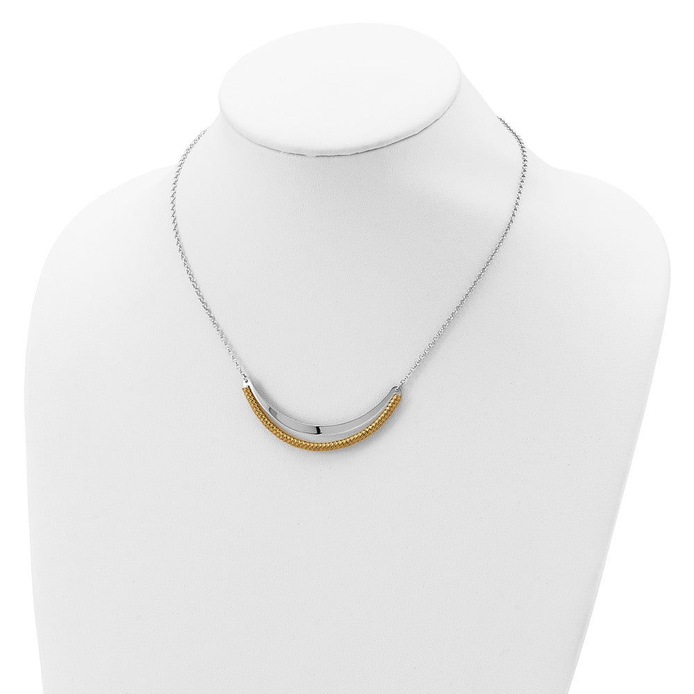 Sterling Silver Rh Plated/Gold-Plated Curved Bar W/2In Ext Necklace