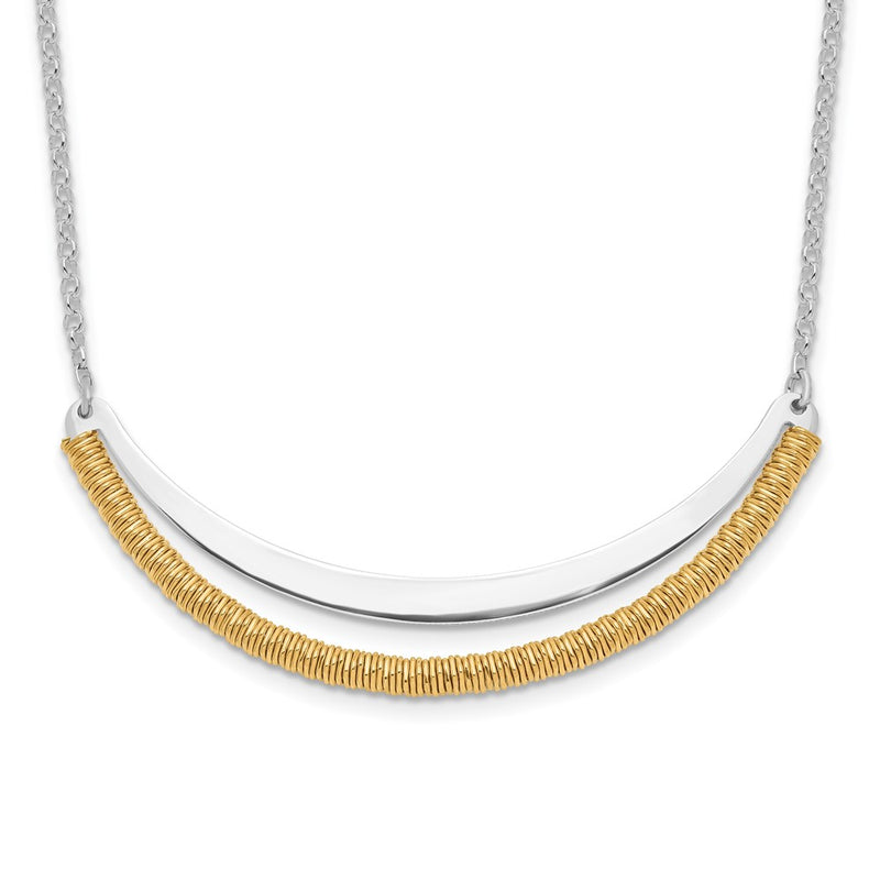 Sterling Silver Rh Plated/Gold-Plated Curved Bar W/2In Ext Necklace
