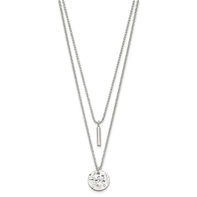 Sterling Silver 2-Strand Hammered Circle And Bar Necklace