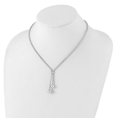 Sterling Silver Rhodium-Plated D/C W/1.5In Ext. 2-Bead Y-Necklace