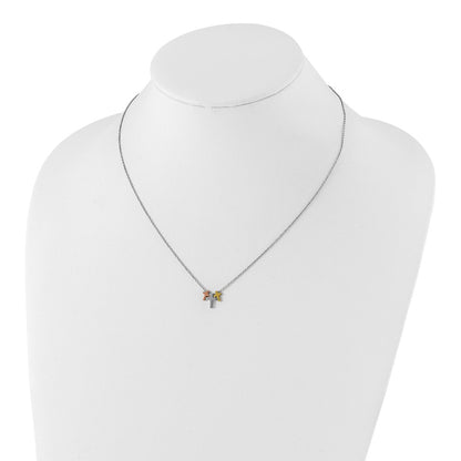Sterling Silver Rose And Gold-Tone 3-Cross W/ 2In Ext. Necklace