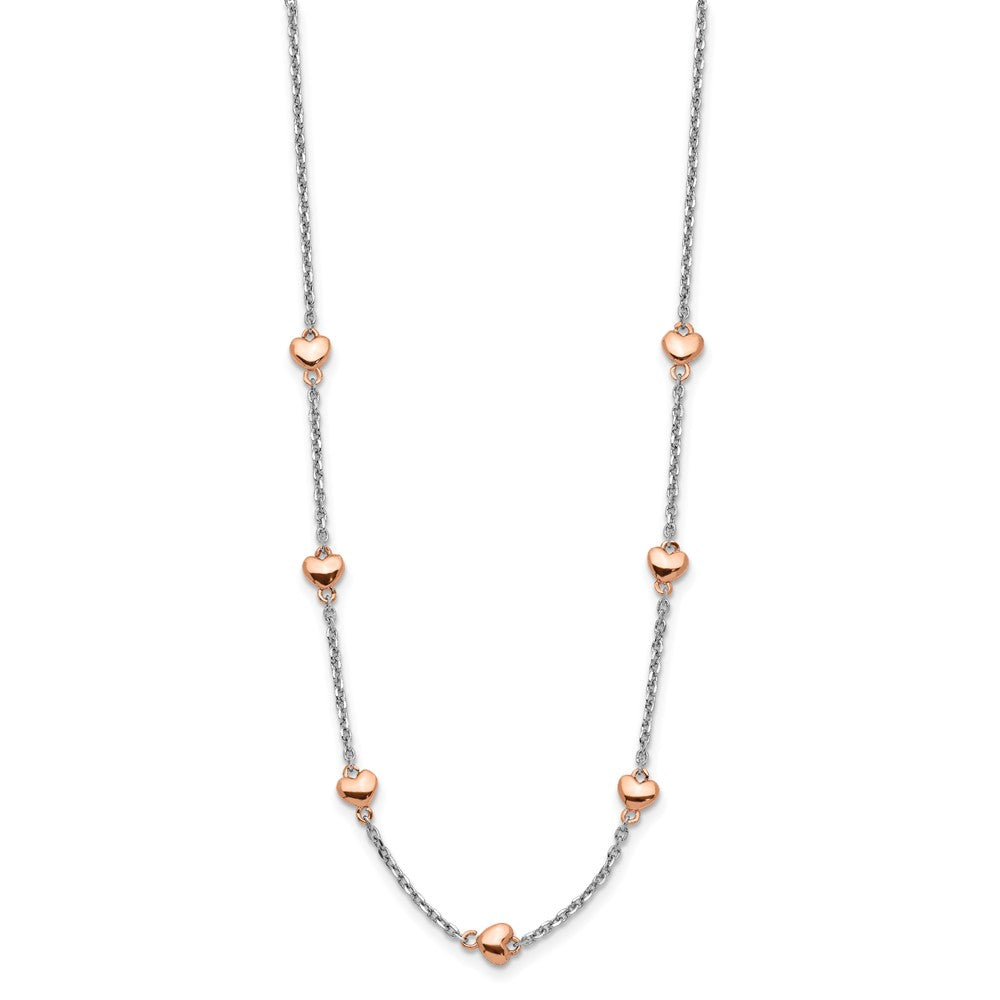 Sterling Silver Rh-Plated Rose Gold-Pltd 7-Heart 1.5In Ext. Necklace