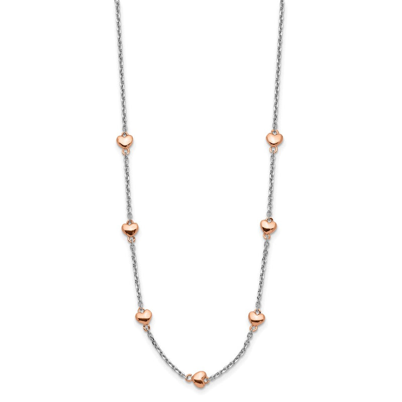 Sterling Silver Rh-Plated Rose Gold-Pltd 7-Heart 1.5In Ext. Necklace