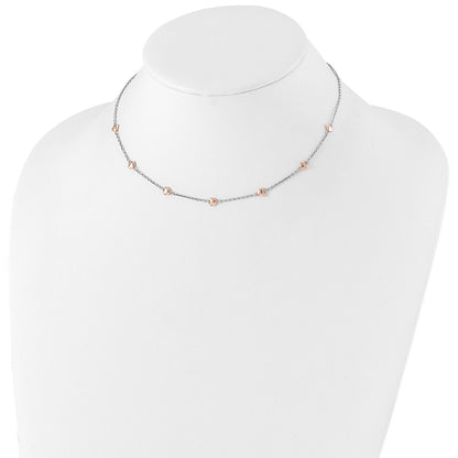 Sterling Silver Rh-Plated Rose Gold-Pltd 7-Heart 1.5In Ext. Necklace