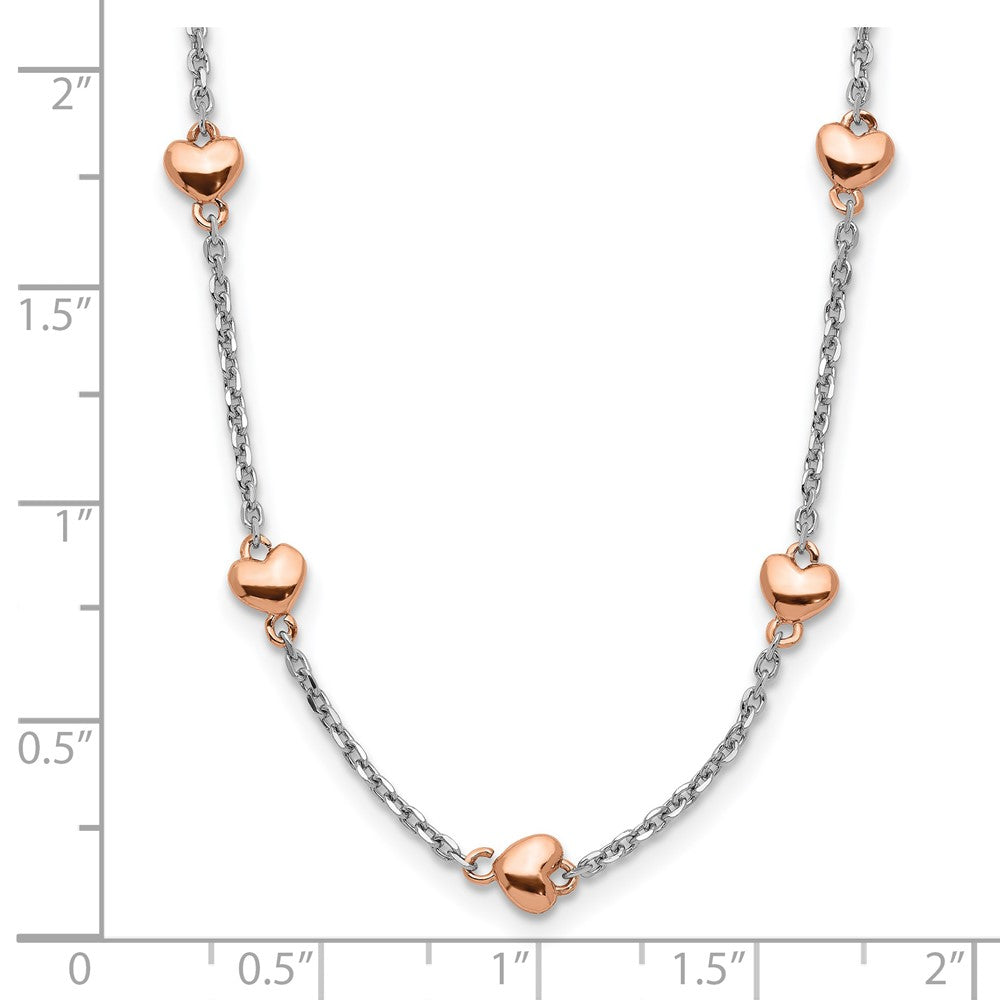 Sterling Silver Rh-Plated Rose Gold-Pltd 7-Heart 1.5In Ext. Necklace