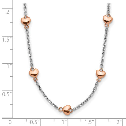 Sterling Silver Rh-Plated Rose Gold-Pltd 7-Heart 1.5In Ext. Necklace