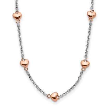 Sterling Silver Rh-Plated Rose Gold-Pltd 7-Heart 1.5In Ext. Necklace