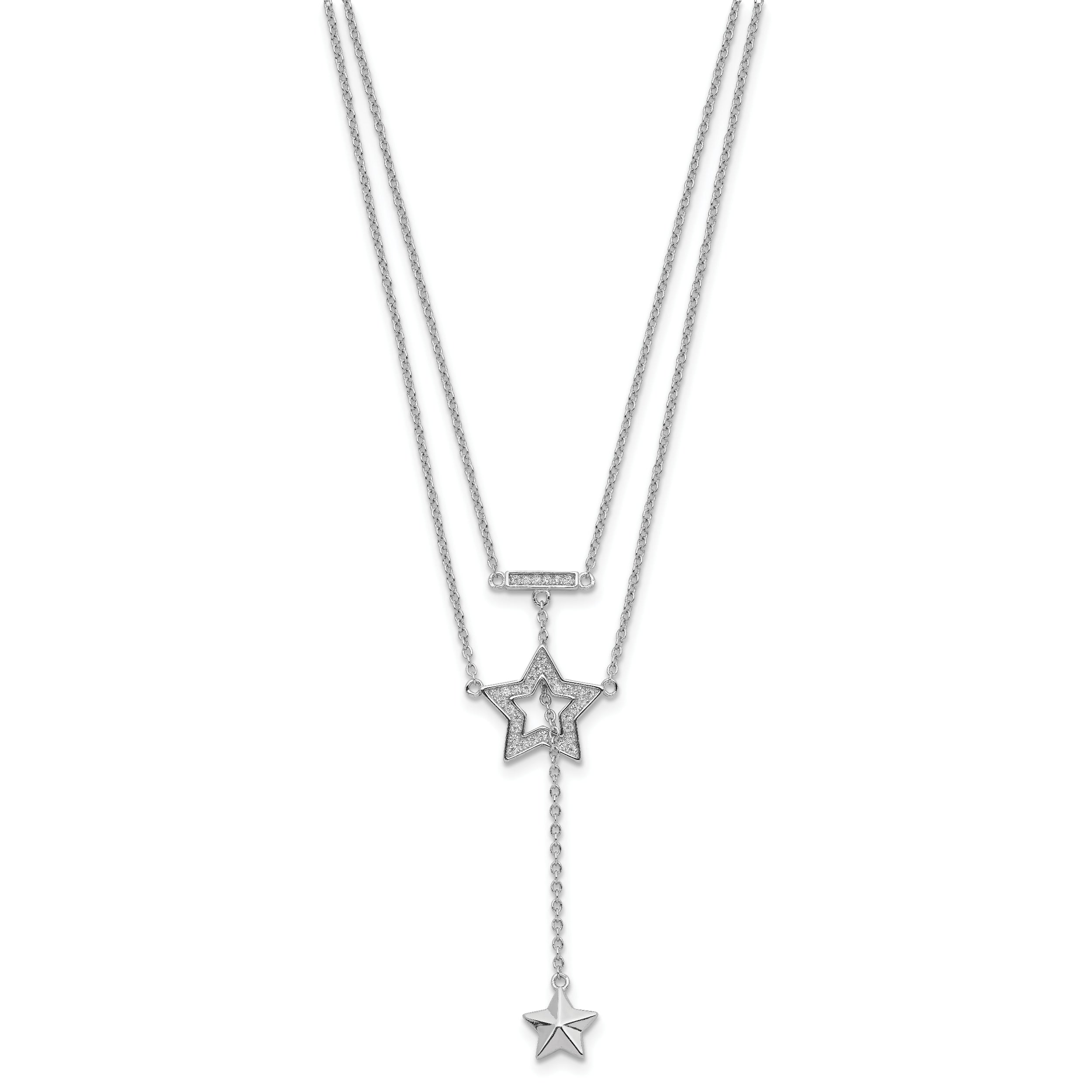 Sterling Silver Rhodium-Plated 2-Strand Cz Star W/1In. Ext. Necklace