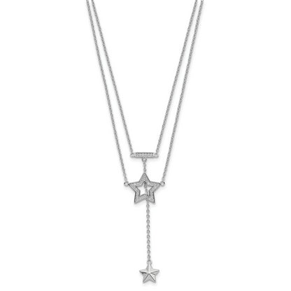 Sterling Silver Rhodium-Plated 2-Strand Cz Star W/1In. Ext. Necklace