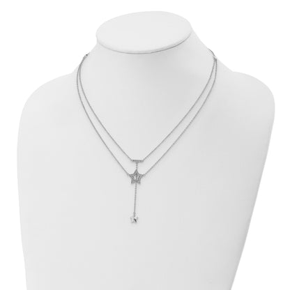 Sterling Silver Rhodium-Plated 2-Strand Cz Star W/1In. Ext. Necklace