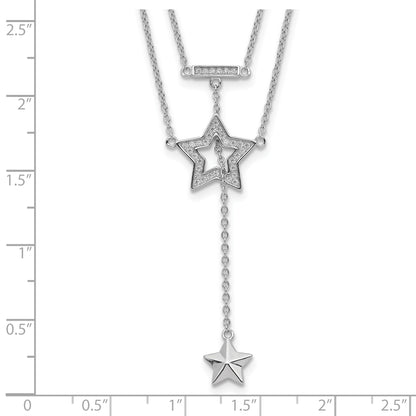 Sterling Silver Rhodium-Plated 2-Strand Cz Star W/1In. Ext. Necklace