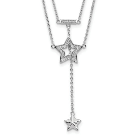Sterling Silver Rhodium-Plated 2-Strand Cz Star W/1In. Ext. Necklace