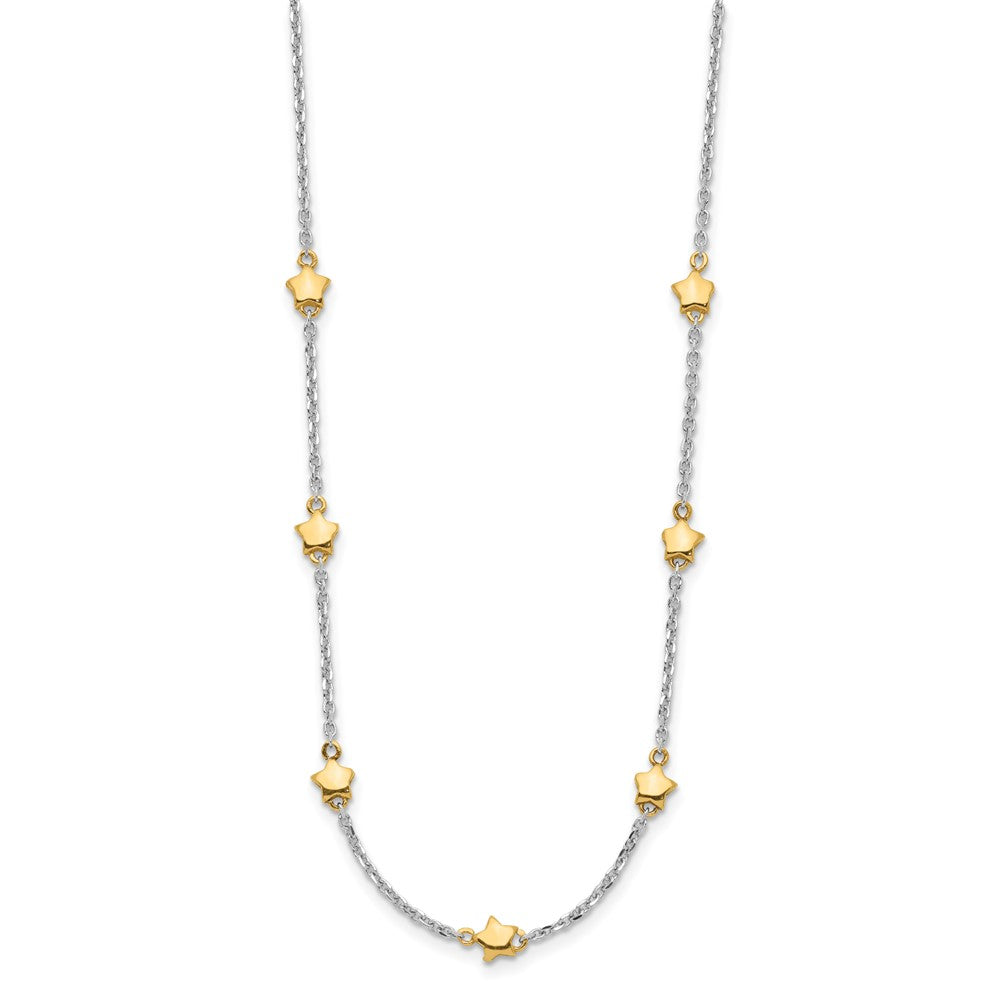 Sterling Silver Rh-Plated/Gold-Plated 7-Star W/1.5In Ext Necklace