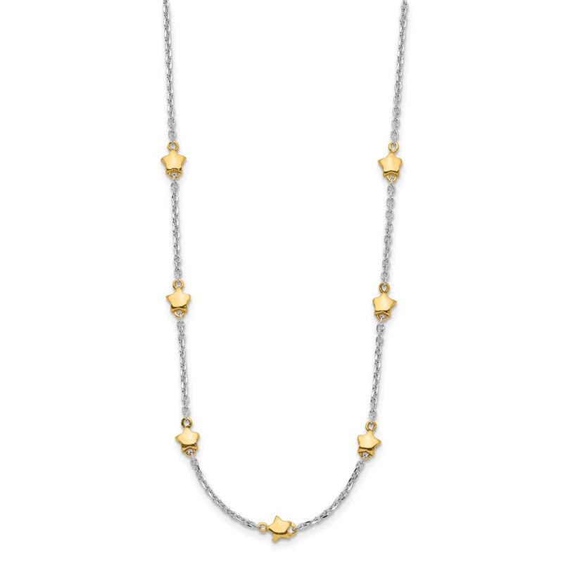 Sterling Silver Rh-Plated/Gold-Plated 7-Star W/1.5In Ext Necklace