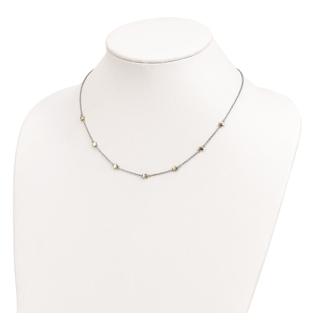 Sterling Silver Rh-Plated/Gold-Plated 7-Star W/1.5In Ext Necklace
