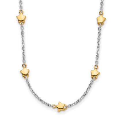 Sterling Silver Rh-Plated/Gold-Plated 7-Star W/1.5In Ext Necklace