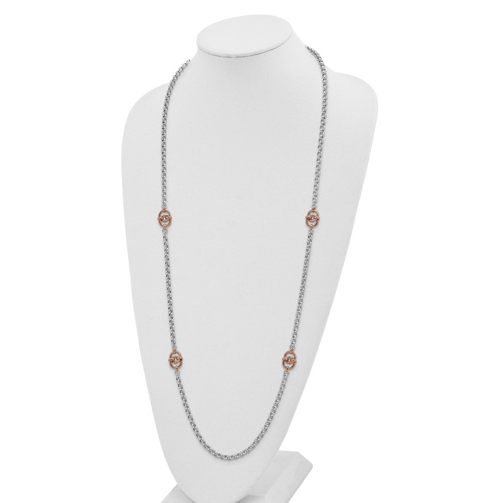 Sterling Silver And Rose-Tone Polished W/1 In Ext Fancy Necklace