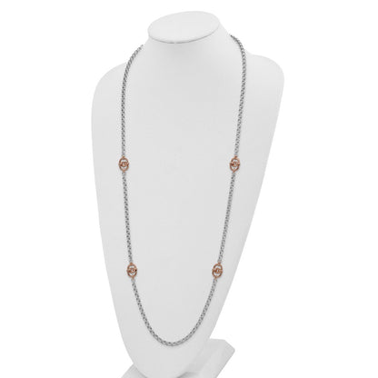 Sterling Silver And Rose-Tone Polished W/1 In Ext Fancy Necklace
