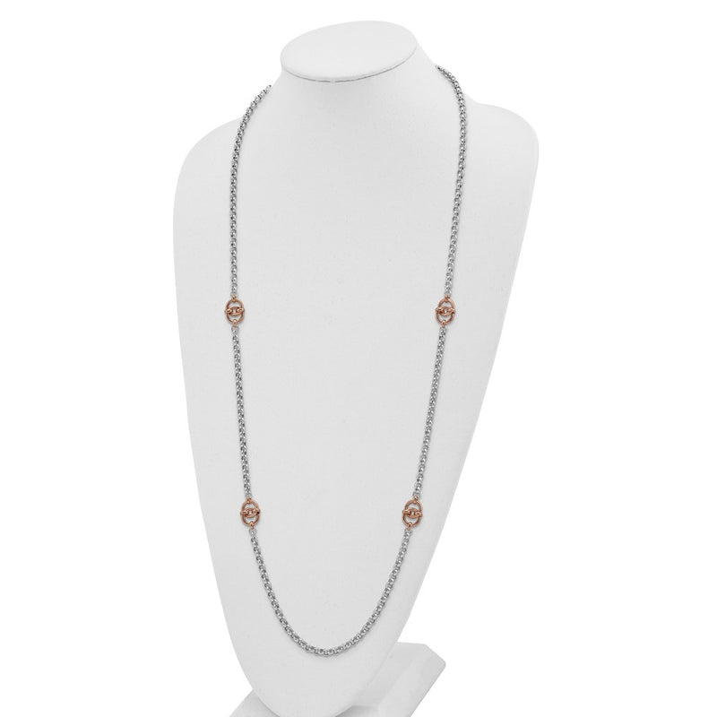 Sterling Silver And Rose-Tone Polished W/1 In Ext Fancy Necklace