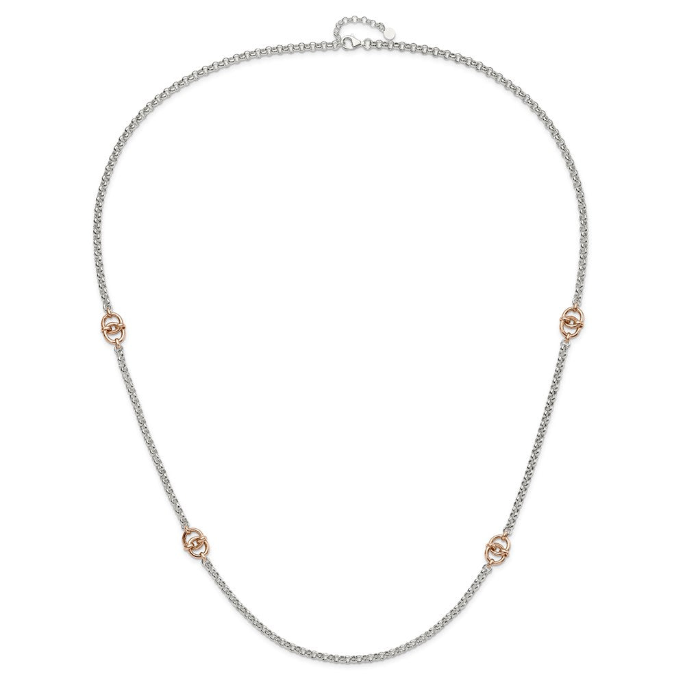 Sterling Silver And Rose-Tone Polished W/1 In Ext Fancy Necklace
