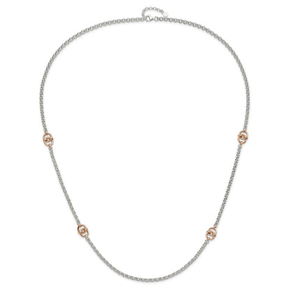 Sterling Silver And Rose-Tone Polished W/1 In Ext Fancy Necklace