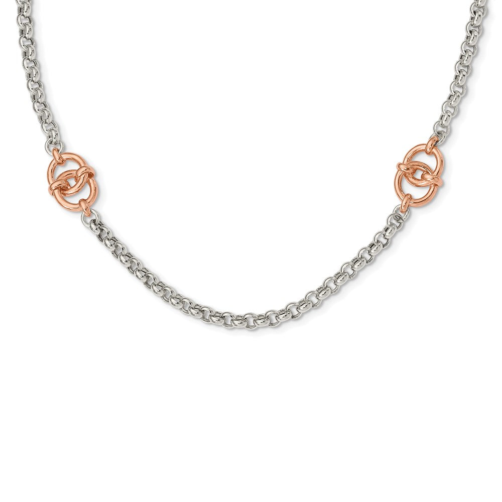 Sterling Silver And Rose-Tone Polished W/1 In Ext Fancy Necklace