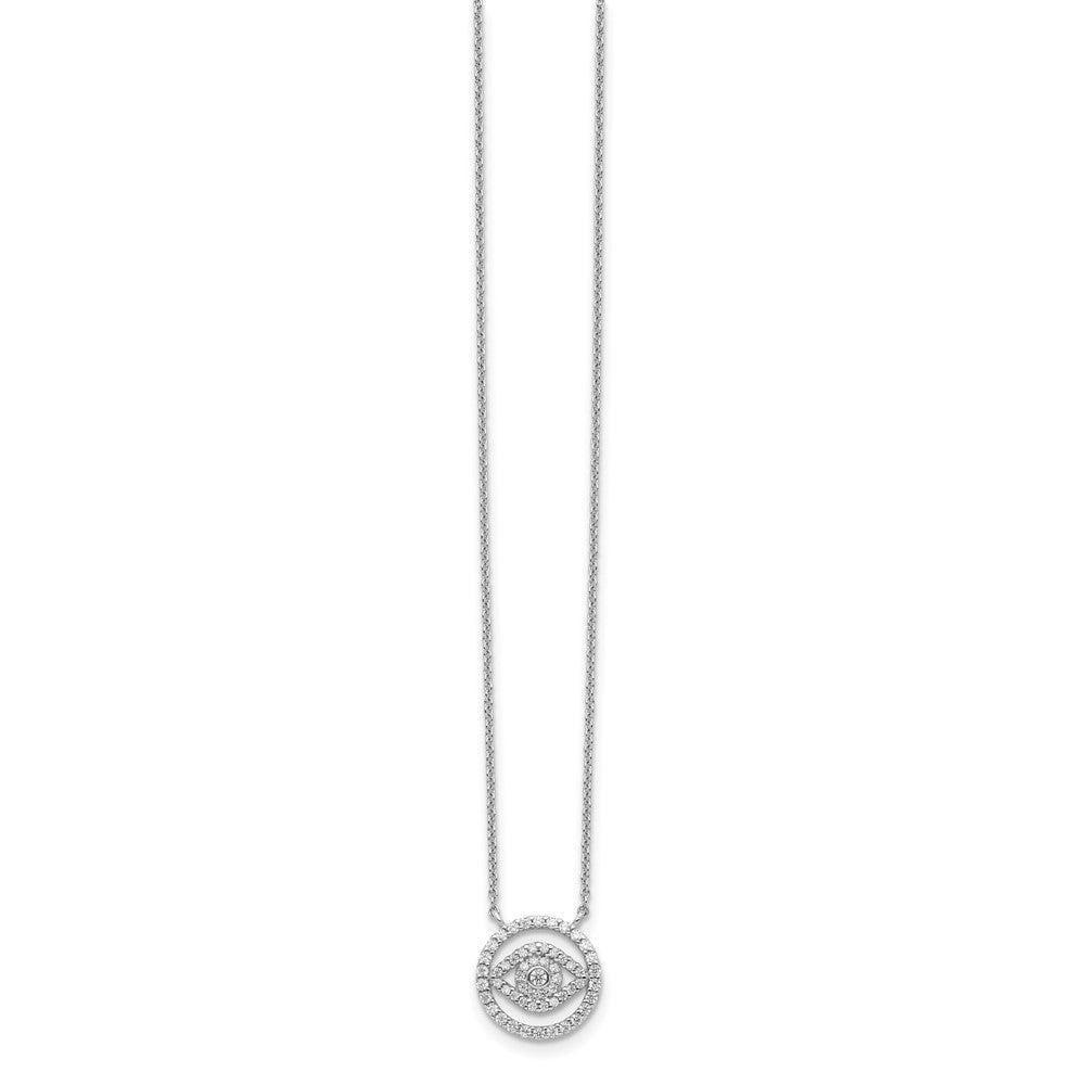 Sterling Silver Rhodium Plated Cz Evil Eye Necklace W/2In Ext.