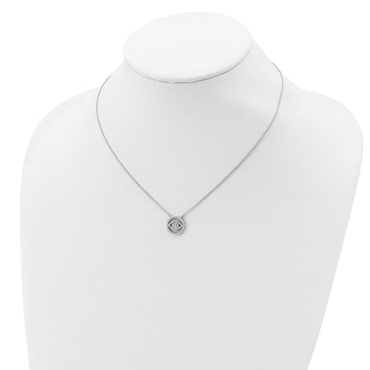 Sterling Silver Rhodium Plated Cz Evil Eye Necklace W/2In Ext.