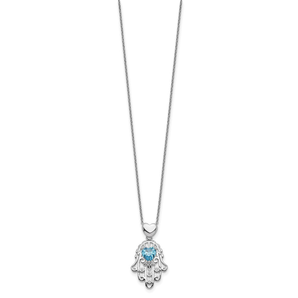 Sterling Silver Blue And Clear Cz Hamsa Necklace