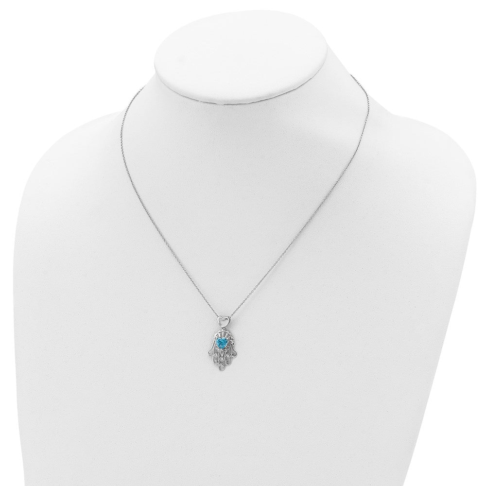 Sterling Silver Blue And Clear Cz Hamsa Necklace
