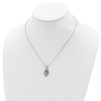 Sterling Silver Blue And Clear Cz Hamsa Necklace