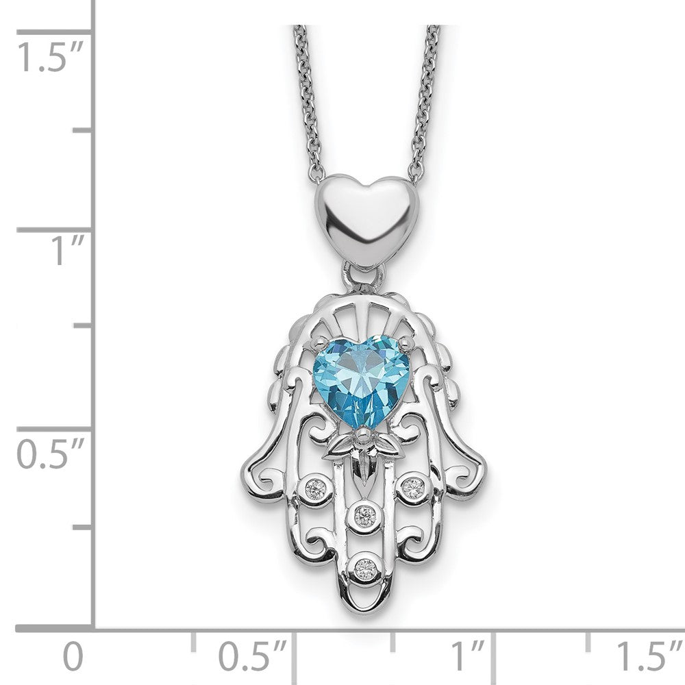 Sterling Silver Blue And Clear Cz Hamsa Necklace
