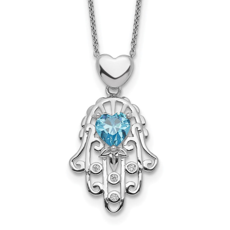 Sterling Silver Blue And Clear Cz Hamsa Necklace