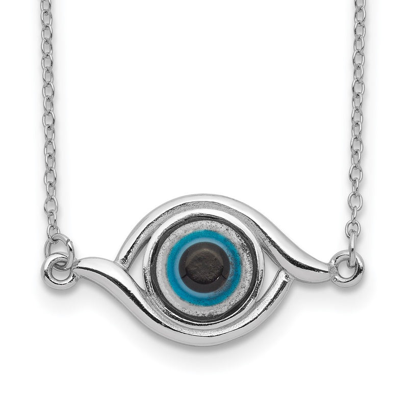 Sterling Silver Rhodium-Plated Glass W/2In Ext Eye Necklace