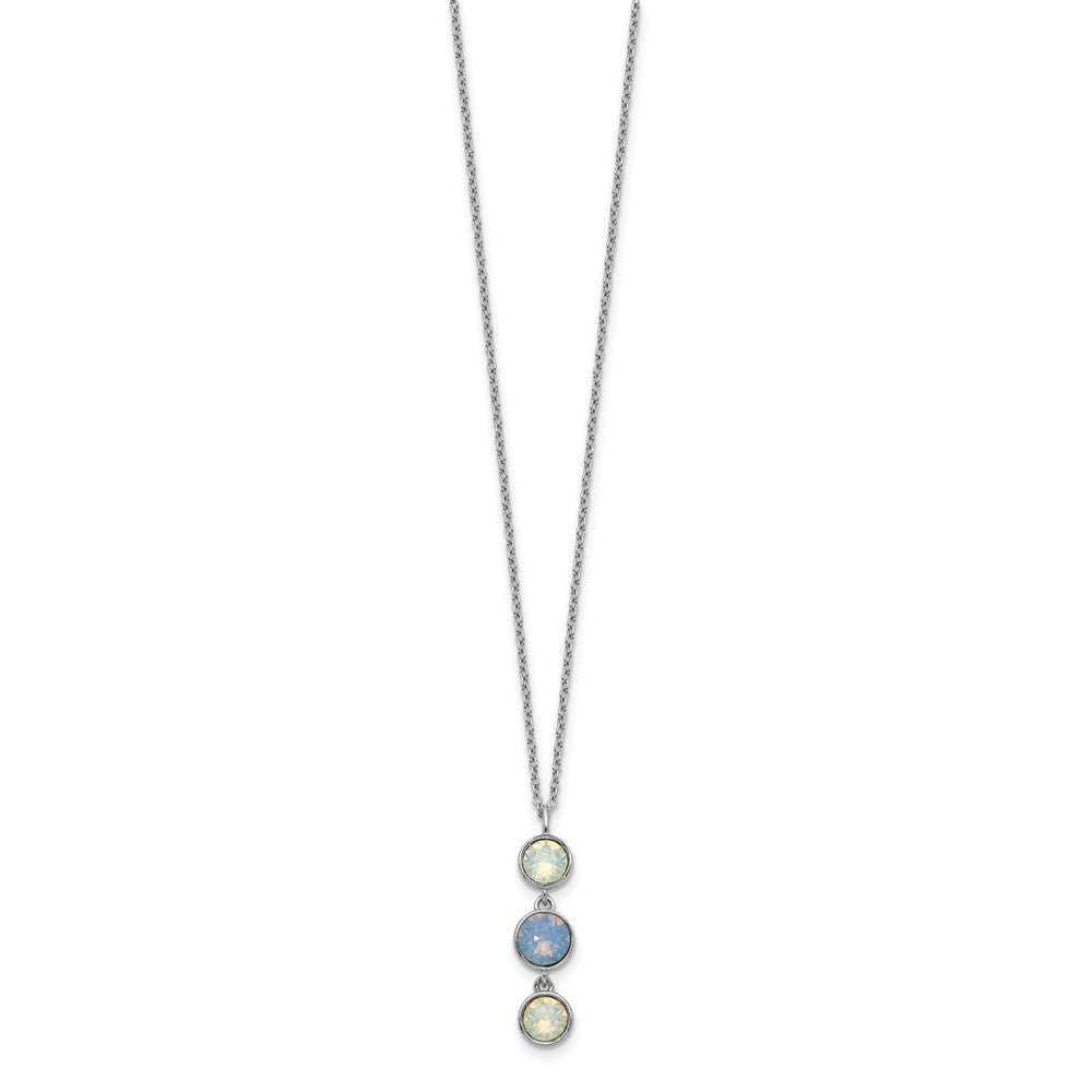 Sterling Silver Rhod-Plated Blue And White Crystal W/ 2In Ext Necklace
