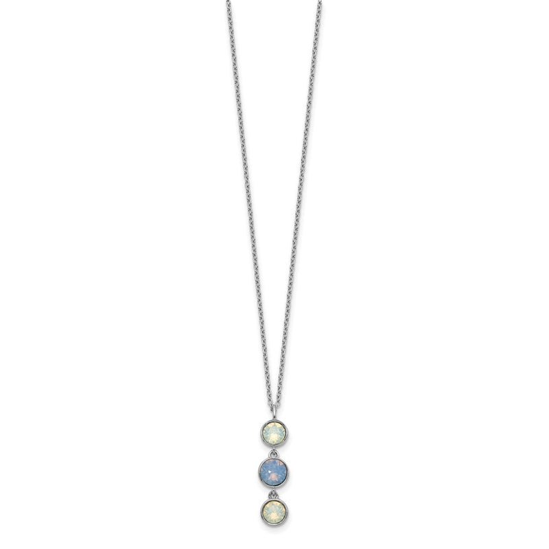 Sterling Silver Rhod-Plated Blue And White Crystal W/ 2In Ext Necklace