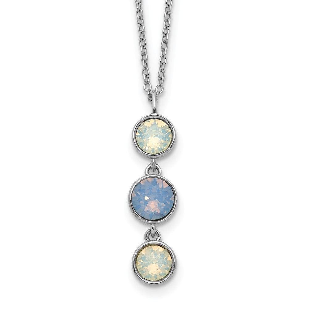 Sterling Silver Rhod-Plated Blue And White Crystal W/ 2In Ext Necklace