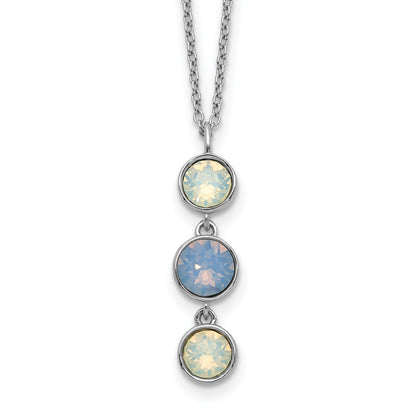 Sterling Silver Rhod-Plated Blue And White Crystal W/ 2In Ext Necklace