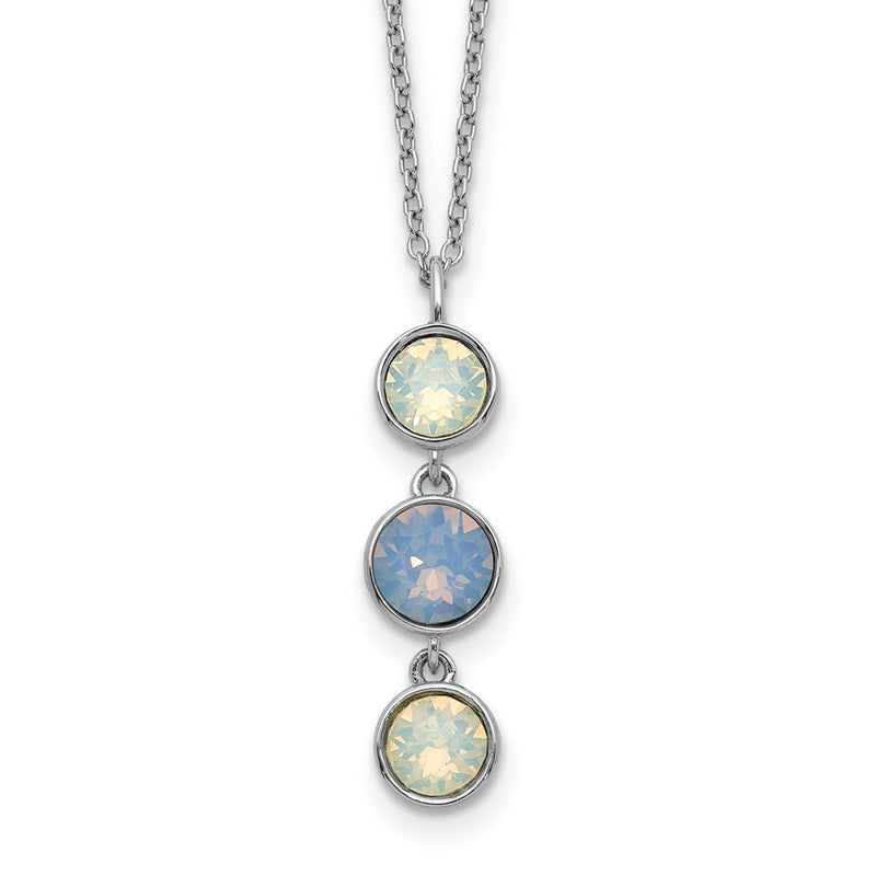 Sterling Silver Rhod-Plated Blue And White Crystal W/ 2In Ext Necklace