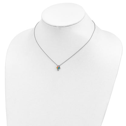 Sterling Silver Polished & Textured Multi-Color Enameled Ice Cream Cone With 2 Inch Extension Children'S Necklace