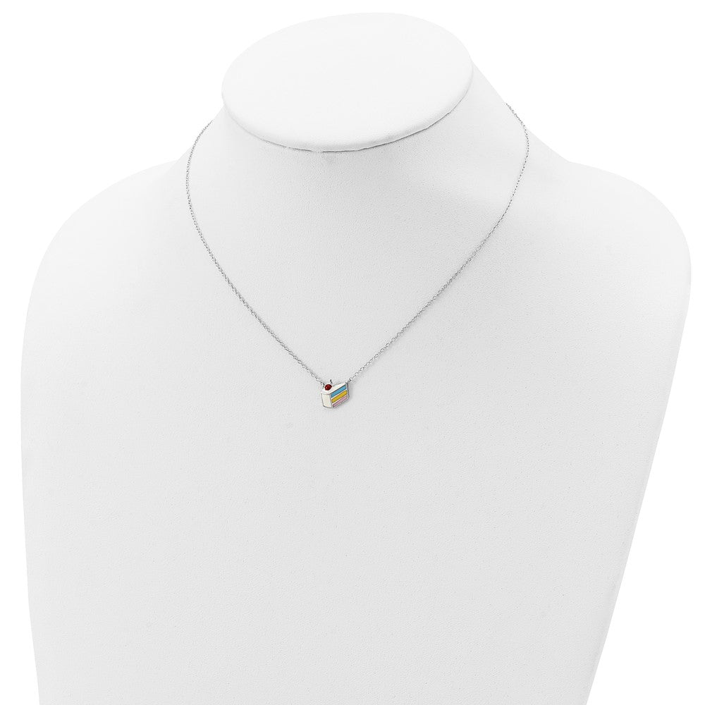 Sterling Silver Rhodium-Plated Enameled Cake Necklace